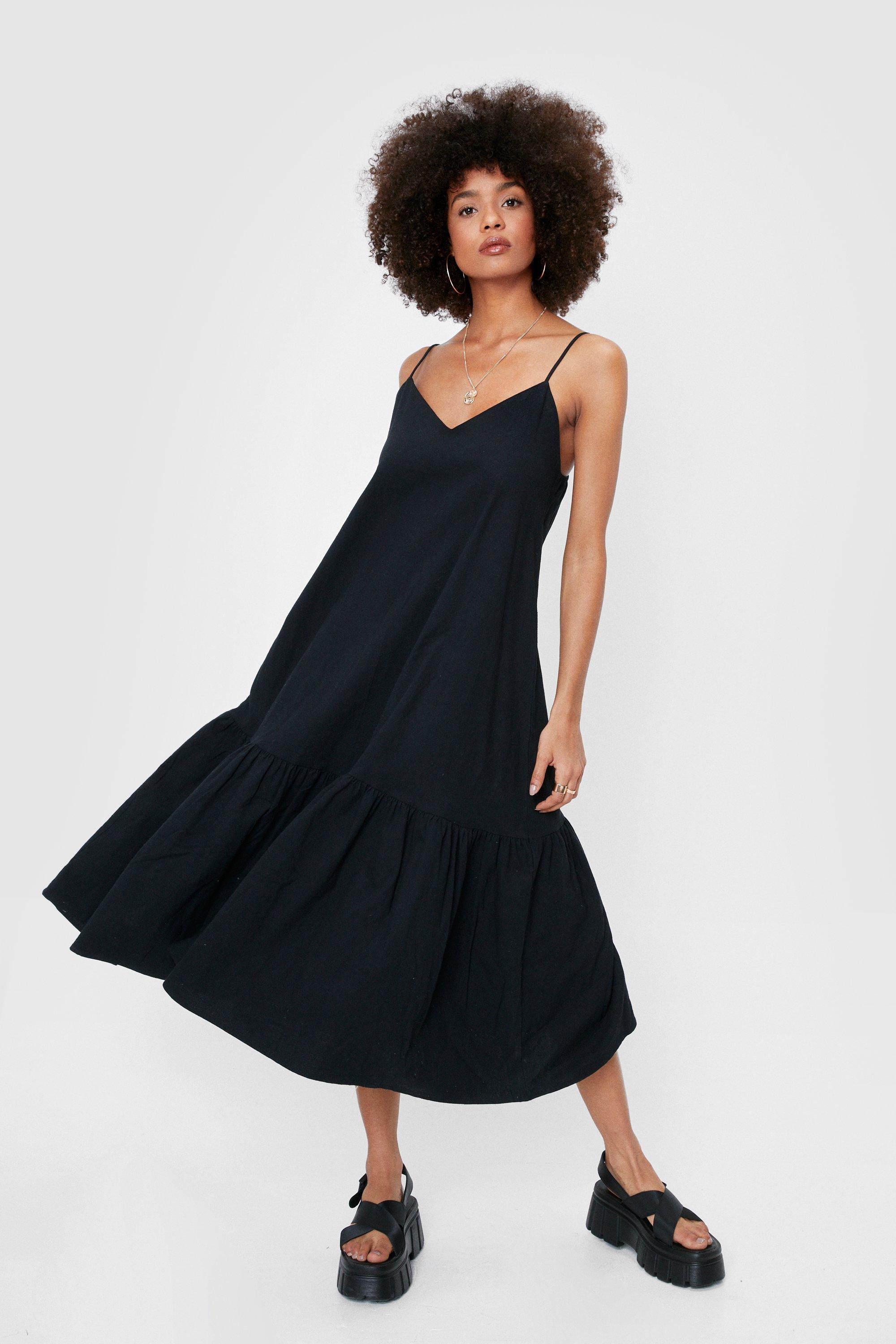 Oversized V Neck Linen Look Midi Dress ...